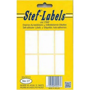 STEF ΕΤΙΚΕΤΕΣ ΑΥΤΟΚ. 6/Φ 40Φ 032x072mm 27 ΛΕΥΚΕΣ STEF ΕΤΙΚΕΤΕΣ ΑΥΤΟΚ. 6/Φ 40Φ 032x072mm 27 ΛΕΥΚΕΣ