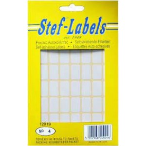 STEF ΕΤΙΚΕΤΕΣ ΑΥΤΟΚ. 56/Φ 40Φ 012x019mm 4 ΛΕΥΚΕΣ STEF ΕΤΙΚΕΤΕΣ ΑΥΤΟΚ. 56/Φ 40Φ 012x019mm 4 ΛΕΥΚΕΣ
