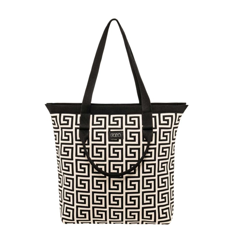 ΓΥΝΑΙΚΕΙΑ ΤΣΑΝΤΑ ΩΜΟΥ POLO TOTE BAG LOONA ΜΕ ΜΑΙΑΝΔΡΟΥΣ ΣΕ ΜΠΕΖ ΜΕ ΜΑΥΡΟ, ΥΦΑΣΜΑΤΙΝΗ-ΠΛΕΚΤΗ 907059-8384