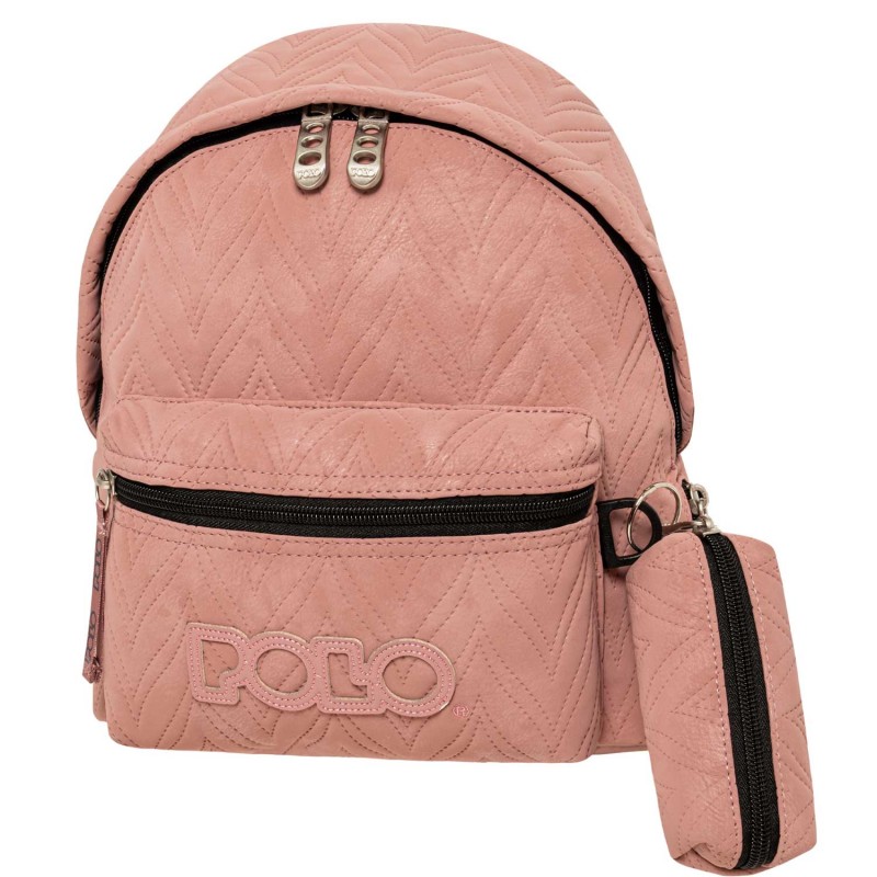 ΣΑΚΙΔΙΟ POLO MINI LEAVES ΜΕ ΔΩΡΟ ΠΟΡΤΟΦΟΛΑΚΙ DUSTY PINK ΣΕ ΔΕΡΜΑΤΙΝΗ ΛΑΔΙΟΥ ΜΕ ΑΝΑΓΛΥΦΑ ΣΧΕΔΙΑ 907083-3900